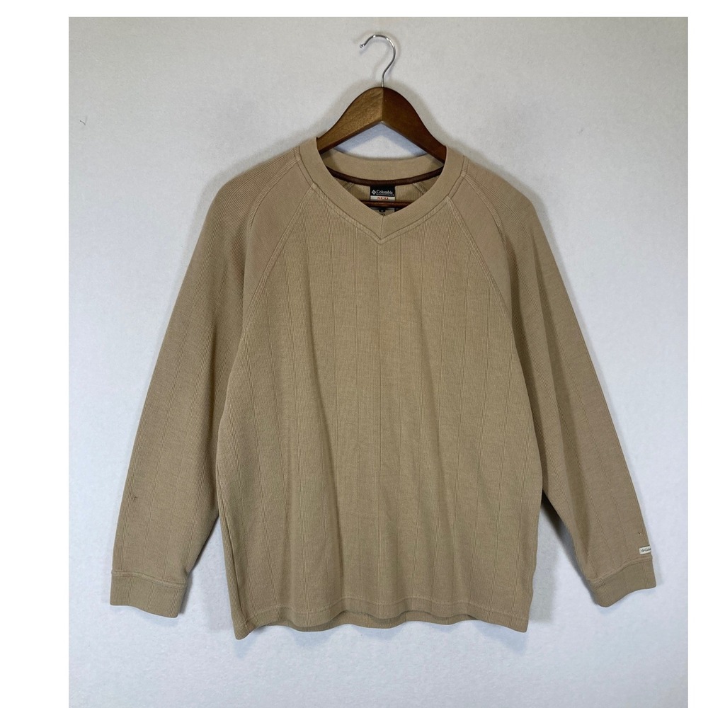 Gorpcore Columbia Mens Size Medium Tan XCO Ribbed V-Neck Raglan Pullover AM2390